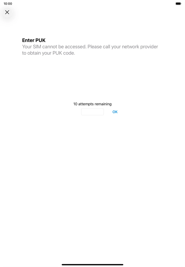 Key in the PUK and press OK.
