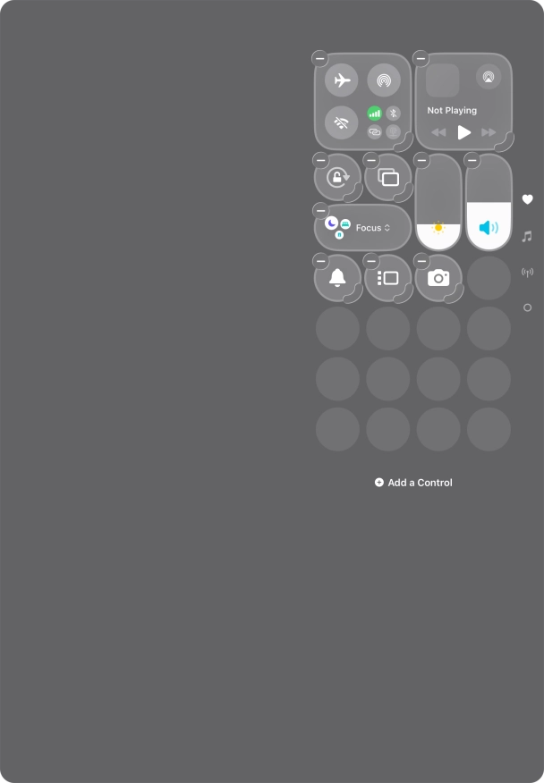Press Add a Control and follow the instructions on the screen to add the required function to Control Centre.