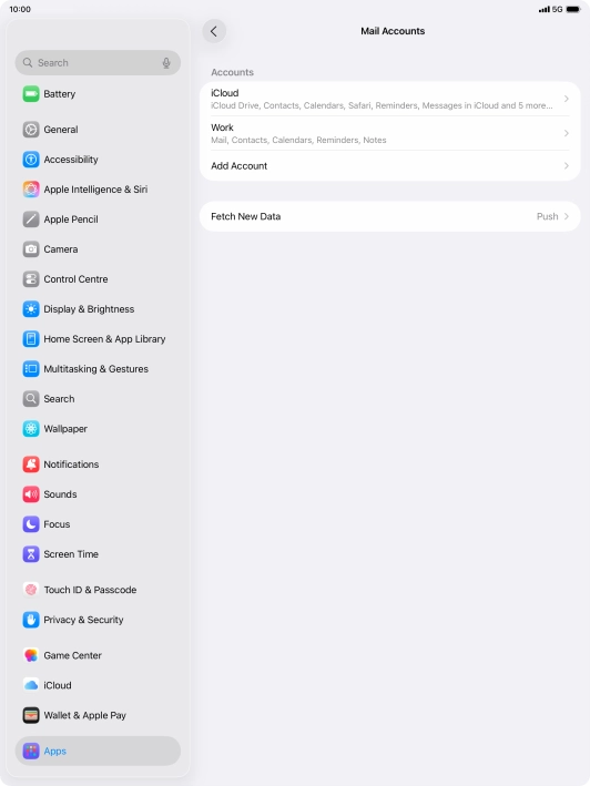 Press the name of the Exchange email account you've just set up. Press the name of the Exchange email account you've just set up.