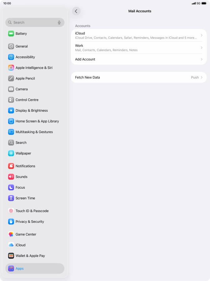 Press the name of the Exchange email account you've just set up. Press the name of the Exchange email account you've just set up.