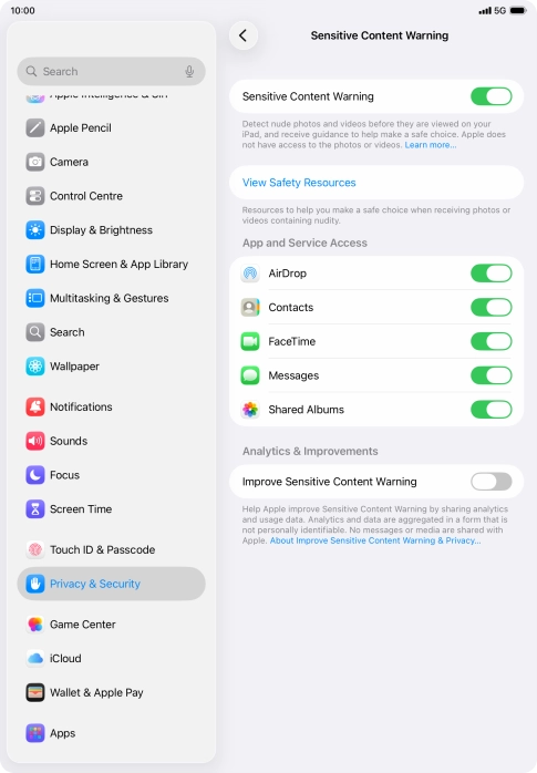 Press the indicators next to the required applications to turn the function on or off. Press the indicators next to the required applications to turn the function on or off.