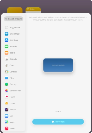 Slide your finger right or left on the screen to select the required widget size.