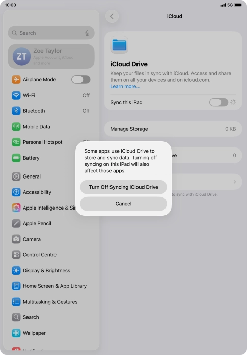 If you turn off the function, press Turn Off Syncing iCloud Drive.