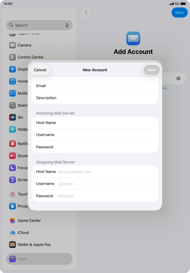 Press Host Name and key in the name of your email provider's outgoing server.