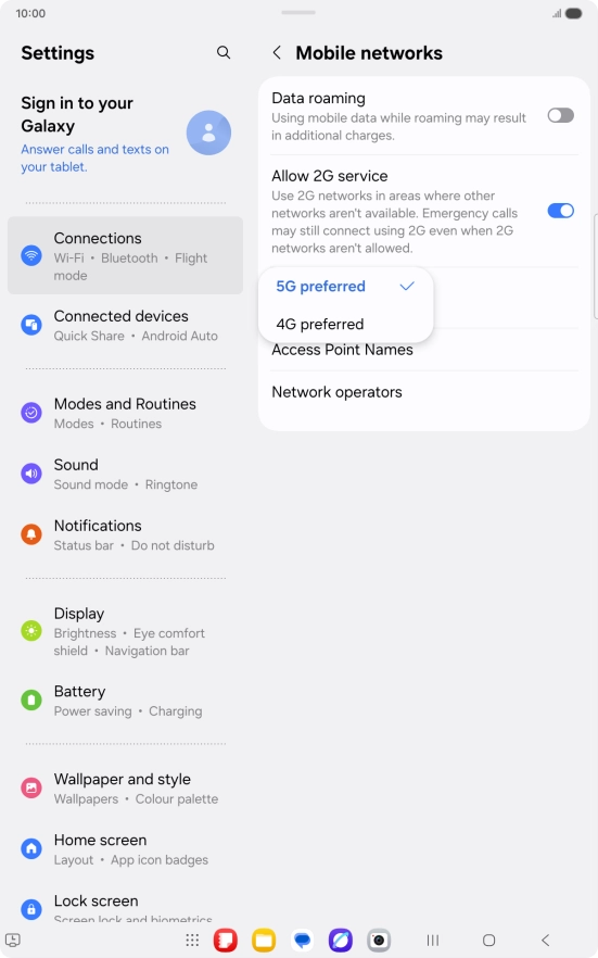 Press the required network mode.