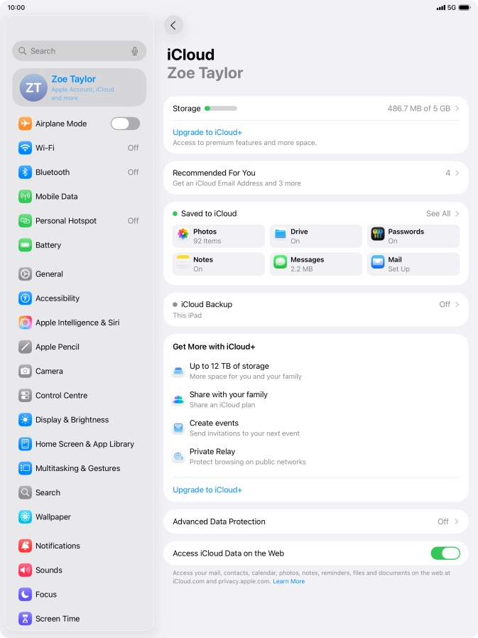 Press iCloud Backup.