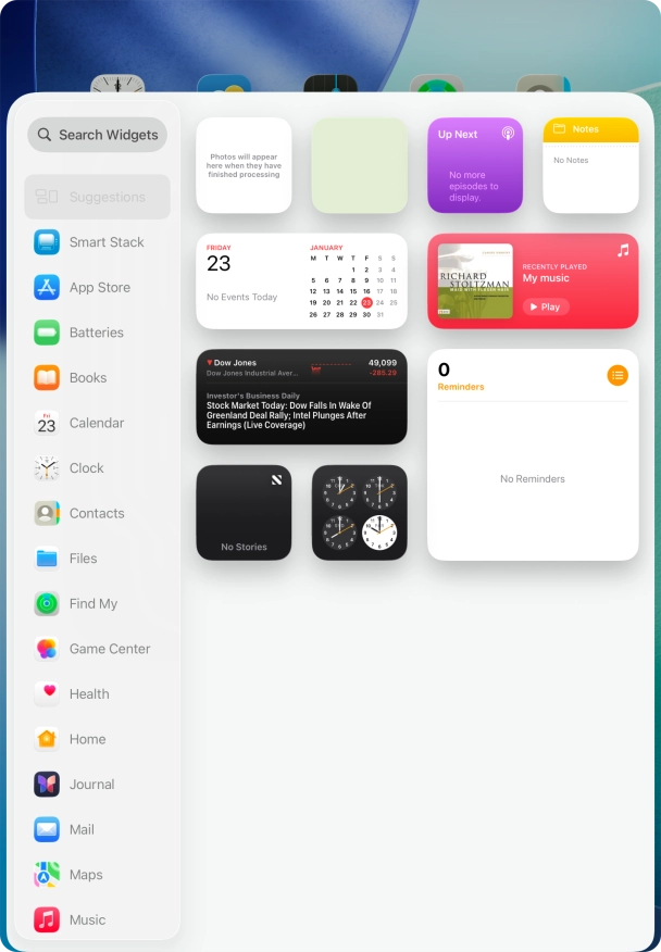 Press the required widget.