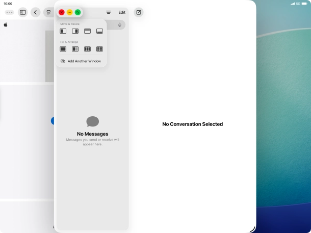 Press the required setting to place the application window on the opposite side of the screen from the first application window. Press the required setting to place the application window on the opposite side of the screen from the first application window.