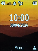 The alarm icon shows that the alarm is set.