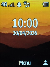 The alarm icon shows that the alarm is set.