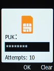 Key in the PUK and press the OK key.