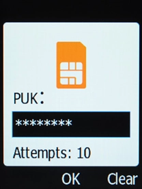 Key in the PUK and press the OK key.