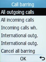Select the required barring type.