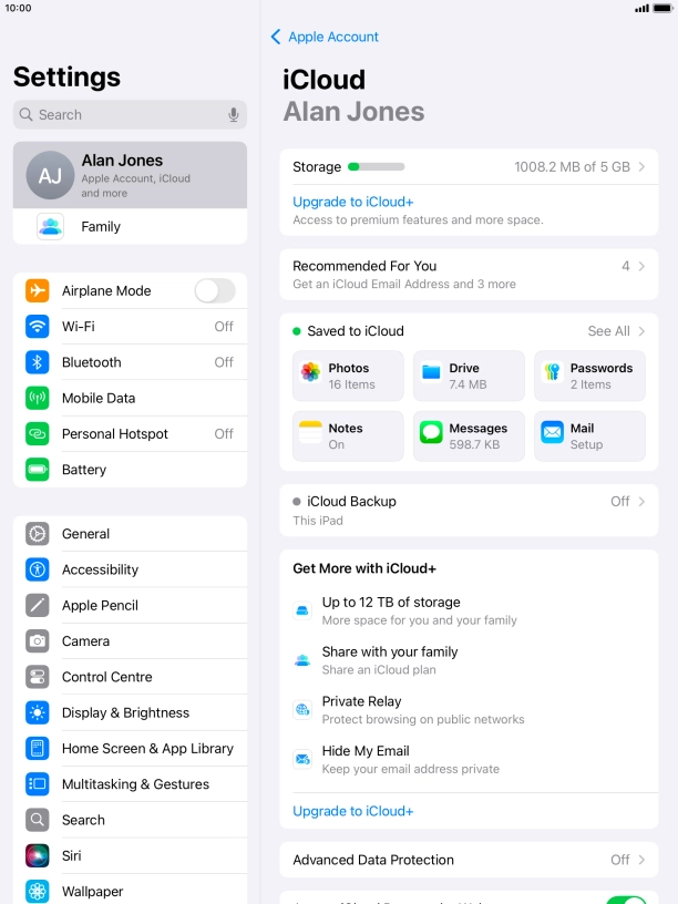 Press iCloud Backup.
