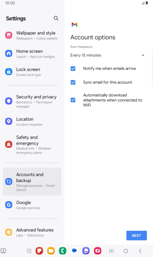 If this screen is displayed, you email account has been recognised and set up automatically. Follow the instructions on the screen to key in more information and finish setting up your tablet. If this screen is displayed, you email account has been recognised and set up automatically. Follow the instructions on the screen to key in more information and finish setting up your tablet.