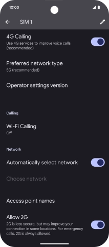 Press Preferred network type. Press Preferred network type.