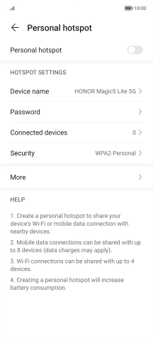 Press Device name and key in the required name for the Wi-Fi hotspot.