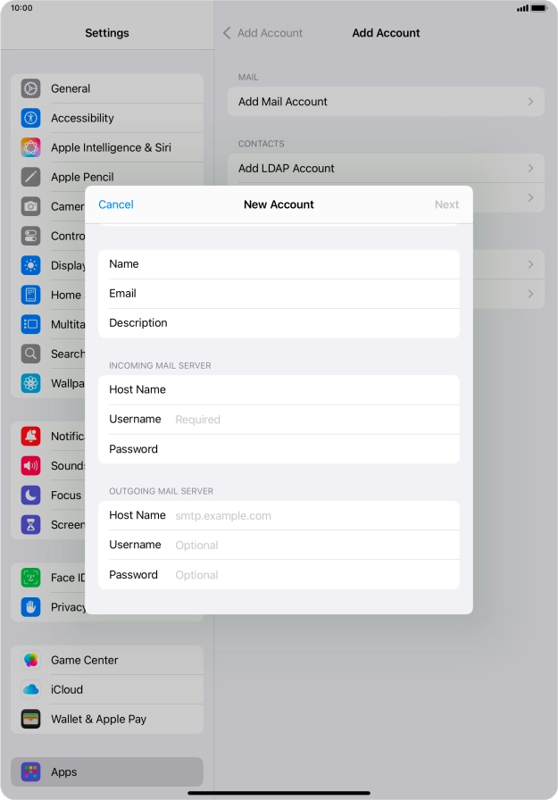 Press Username and key in the username for your email account. Press Username and key in the username for your email account.