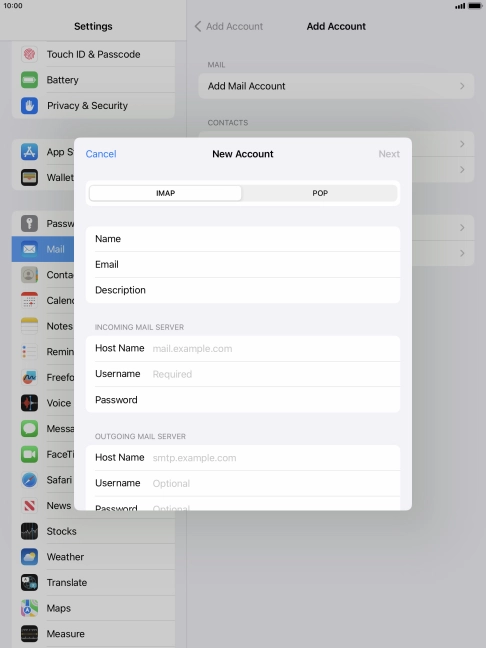 Press IMAP.