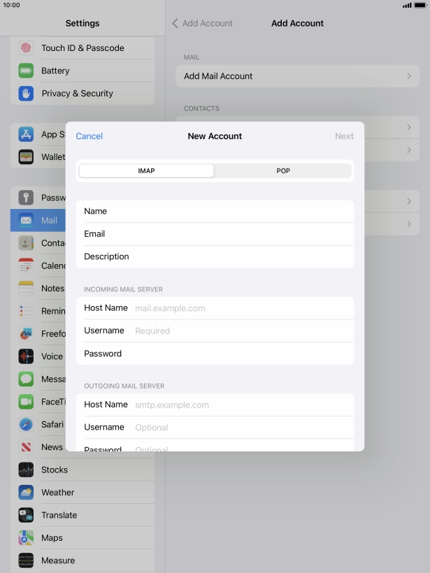 Press IMAP.