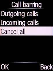 Select Cancel all and press the Left selection key. Select Cancel all and press the Left selection key.