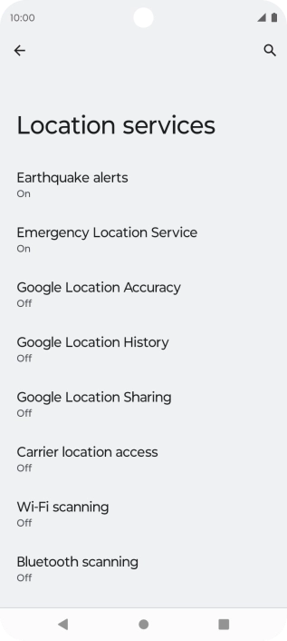 Press Google Location Accuracy. Press Google Location Accuracy.