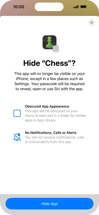Press Hide App. Press Hide App.