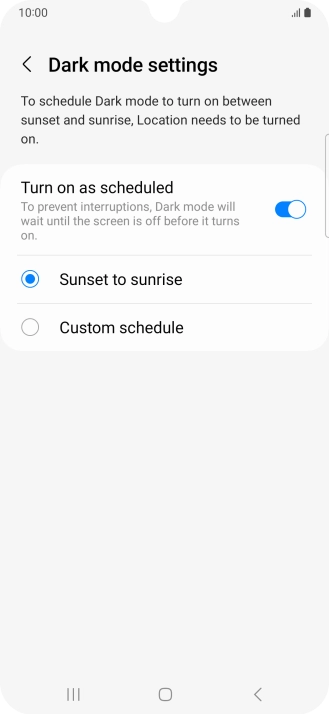 Press the required setting.