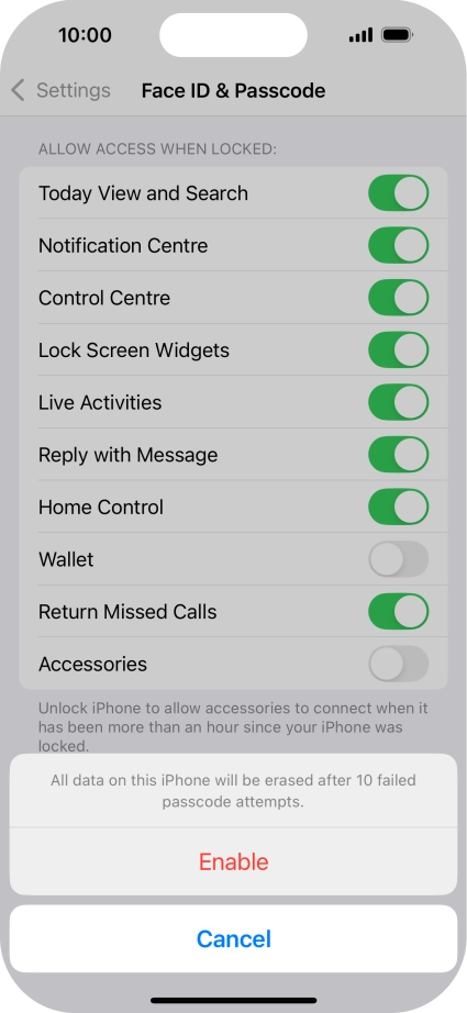 If you turn on the function, press Enable. If you turn on the function, press Enable.