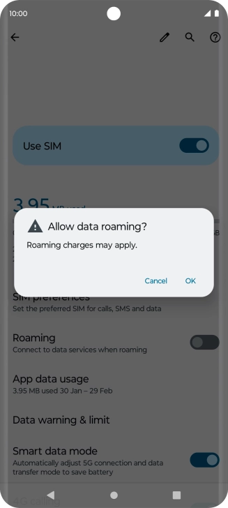 If you turn on data roaming, press OK.