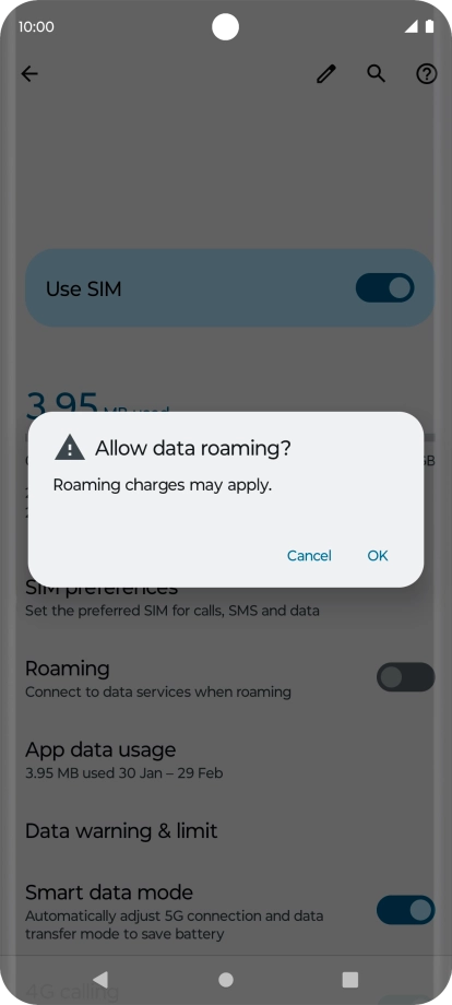 If you turn on data roaming, press OK.