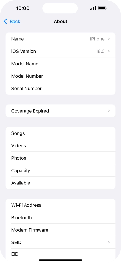 Your phone's software version is displayed next to iOS Version.