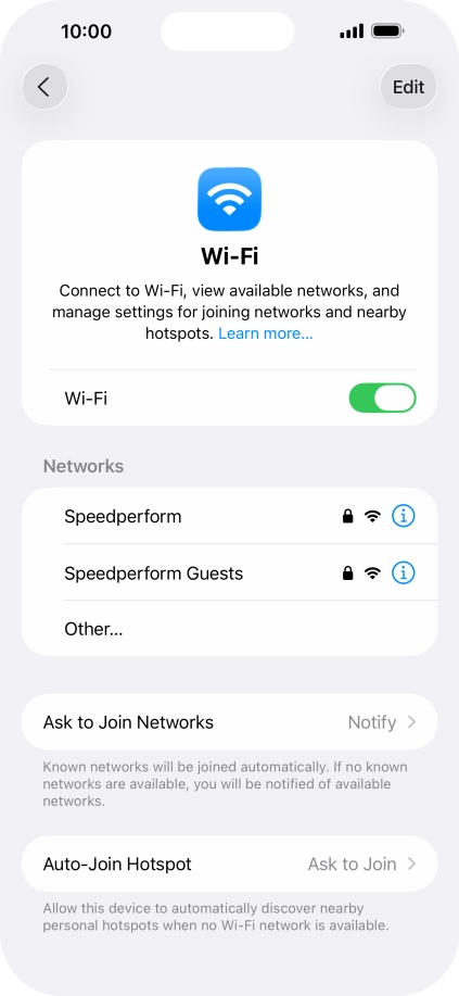 Press the required Wi-Fi network and key in the password for the Wi-Fi network.