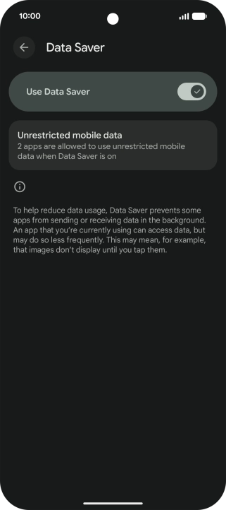 Press Unrestricted mobile data. Press Unrestricted mobile data.
