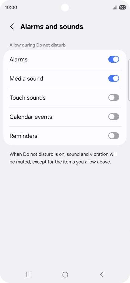 Press the required settings to turn sound and vibration for the selected functions on or off. Press the required settings to turn sound and vibration for the selected functions on or off.