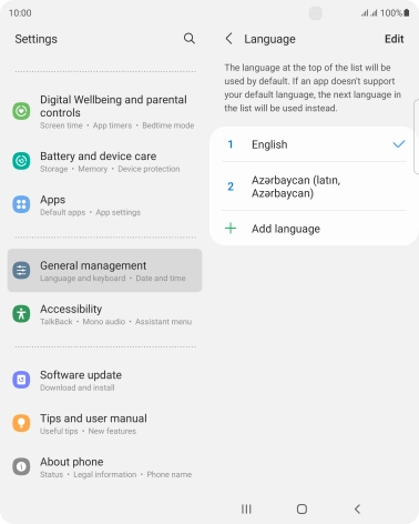 To subsequently select another language as the default language, press the required language. To subsequently select another language as the default language, press the required language.