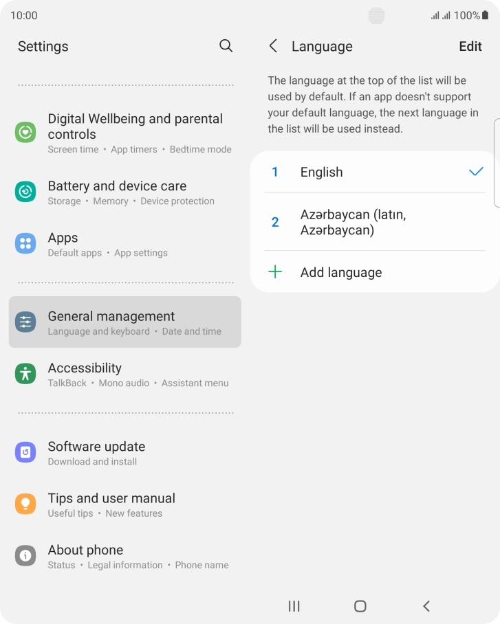 To subsequently select another language as the default language, press the required language. To subsequently select another language as the default language, press the required language.