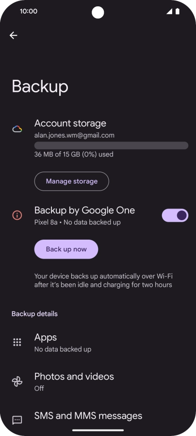 Press Back up now and wait while the phone memory is backed up.