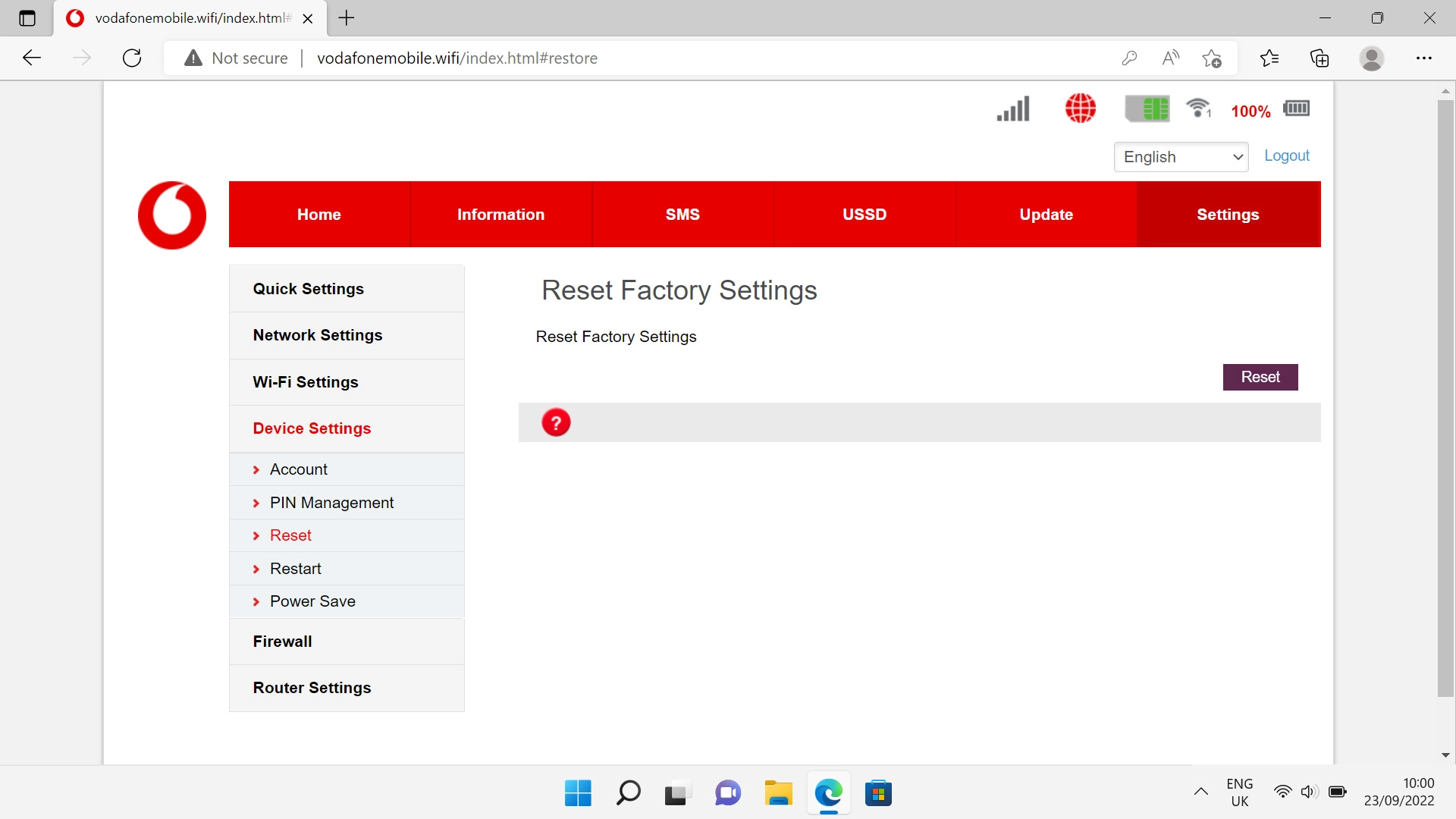 Click Reset.