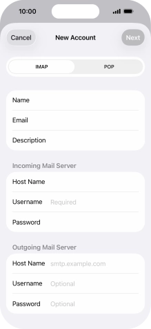 Press Username and key in the username for your email account. Press Username and key in the username for your email account.