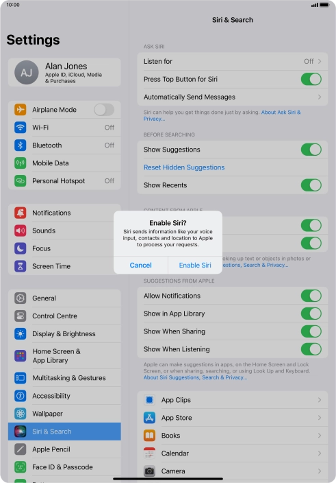 Press Enable Siri. Press Enable Siri.