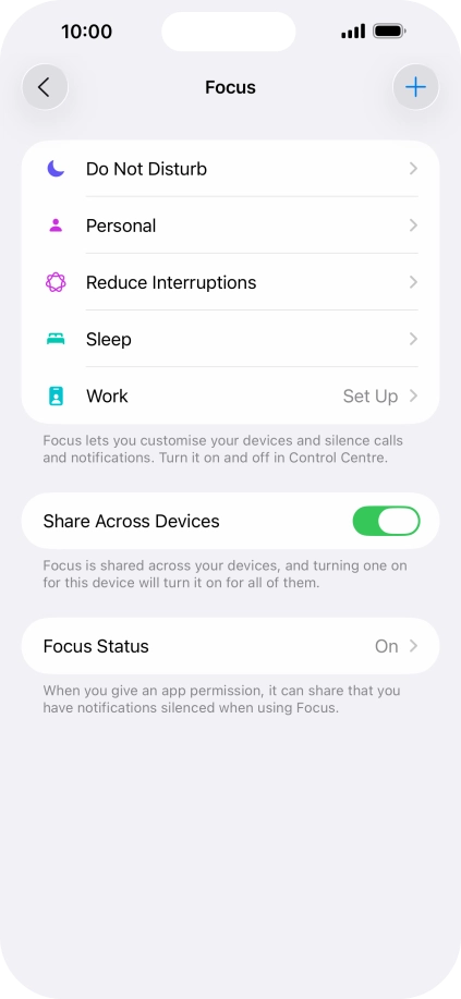 Press the required focus mode.
