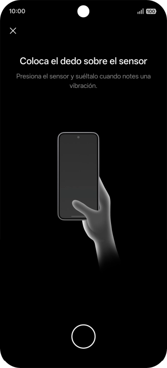 Sigue las indicaciones de la pantalla para crear una huella digital como código de seguridad. Sigue las indicaciones de la pantalla para crear una huella digital como código de seguridad.
