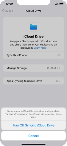 If you turn off the function, press Turn Off Syncing iCloud Drive. If you turn off the function, press Turn Off Syncing iCloud Drive.