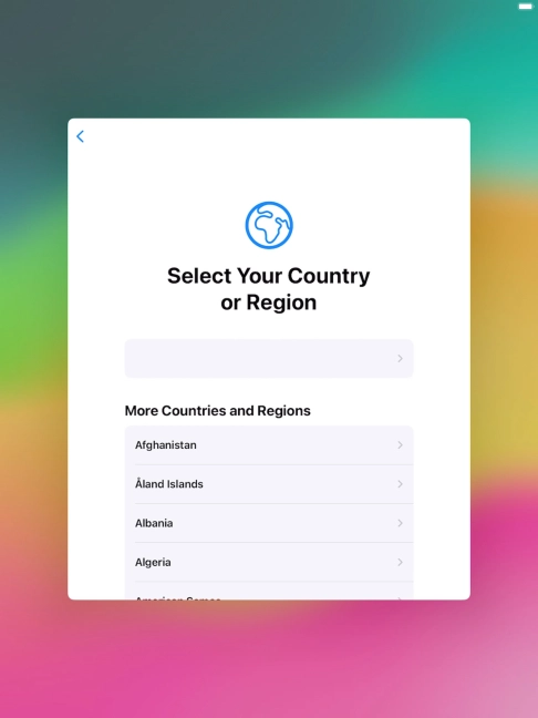 Press the required country or area.