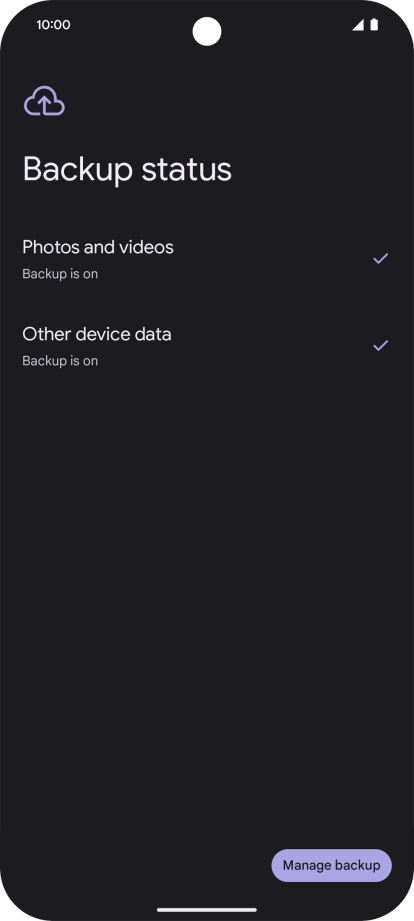 Press Manage backup. Press Manage backup.