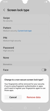 Press Remove data. Press Remove data.