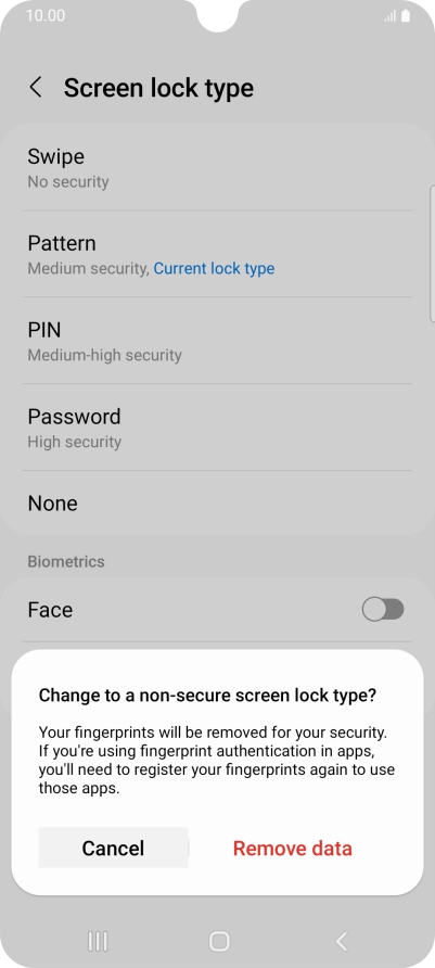 Press Remove data. Press Remove data.
