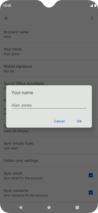 Key in the required sender name and press OK.