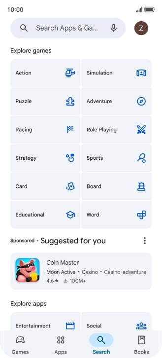Press the search field.